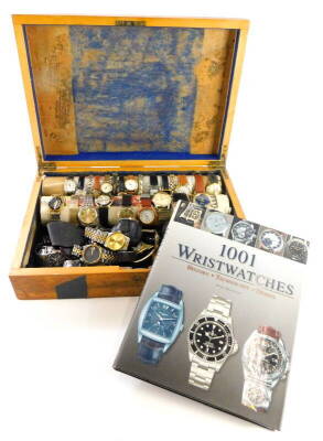 A large quantity of wristwatches, comprising names such as Ricardo, Lorus, Accurist, Rotary, Realm, etc., together with a 1001 wristwatches History Technology and Design information book.