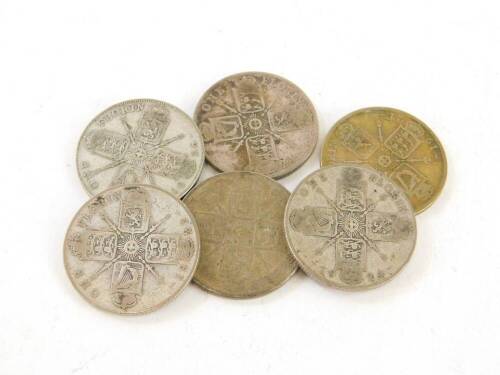 Six various florins for 1921, 1923, 1924 (3) 1926, 65g.