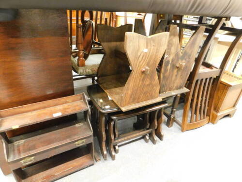 A collection of furniture, to include a nest of three tables, dining chairs, oak lidded box, etc. (a quantity)