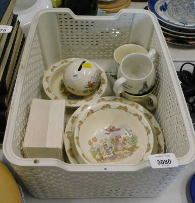 A collection of Bunnykins ceramics, to include plates, bowls, money box, etc. (1 basket).