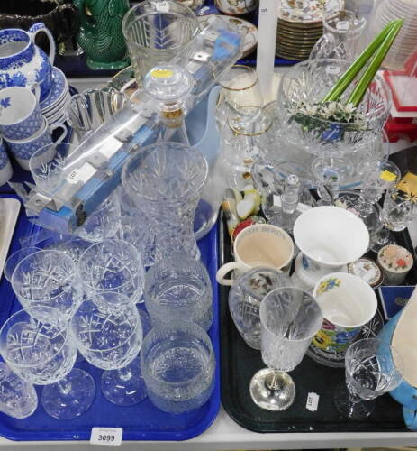 Glassware, to include drinking glasses, decanter, vase, an Emma Bridgewater mug decorated with birds, commemorative trinket dish and cover, etc. (2 trays and loose).