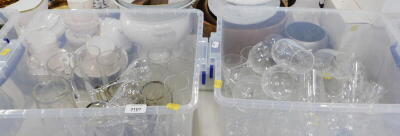 Glassware, to include jugs, drinking glasses, scales and weights, etc., (2 boxes and loose).