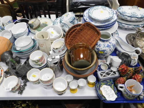 General household effects, to include ramekins, table top grater, part dinner wares, treen, cockerel figures, egg cups, etc. (a quantity).