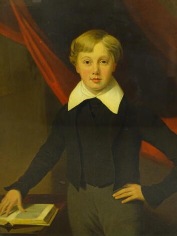 19thC School. Half length portrait of a young man, oil on canvas, indistinctly signed and dated 1835, 90cm x 72cm. Modern label verso David Clarke born 1865 died 1948.