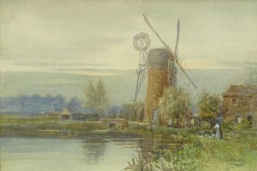 J. West (19thC). Eventide near Burton Broads, watercolour, signed and titled, 36cm x 53cm.