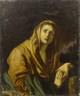 Continental School. Madonna, oil on canvas, 61.5cm x 51cm. Label verso B.E. Murillo.