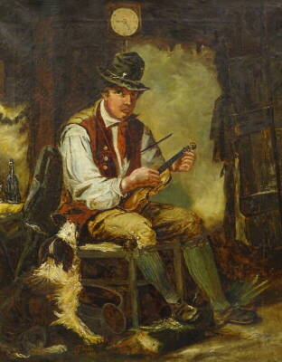 B. Halle (19thC). Gentleman with violin and dog, oil on canvas, signed and dated 1832, 50cm x 39.5cm.