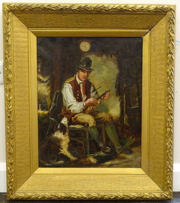 B. Halle (19thC). Gentleman with violin and dog, oil on canvas, signed and dated 1832, 50cm x 39.5cm. - 2