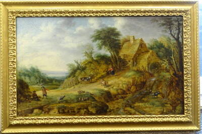 18thC/19thC Continental School. Rural landscape with figures, animals and watermill, oil on canvas, 42.5cm x 70.5cm. - 2