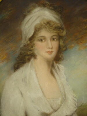 19thC British School. Half length portrait of a maiden, pastel, 76cm x 63cm.