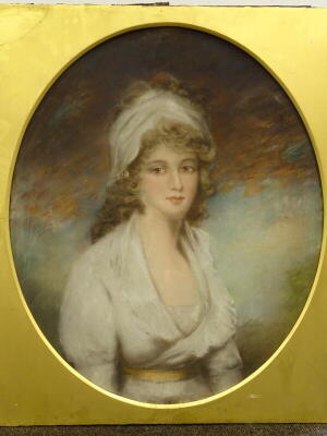 19thC British School. Half length portrait of a maiden, pastel, 76cm x 63cm. - 2