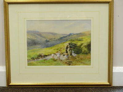 Evelyn Howard (19thC/20thC). Landscape with geese watering, watercolour, signed, 26cm x 36cm. - 2