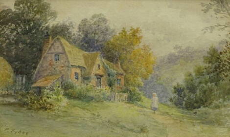 Peace Sykes (1826-?). Cottage in Bedfordshire, watercolour, signed, 13cm x 21.5cm.