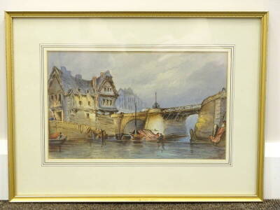 Paul Marny (1829-1914). Continental town and river scene, watercolour, titled verso, 20.5cm x 34cm. - 2