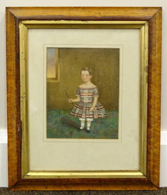 19thC British School. Portrait of a Child, watercolour, 17.5cm x 14cm. - 2