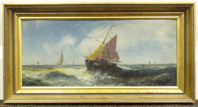 William Matthew Hale (c.1849-c.1929). Masted ships at sea, oil on board, signed, 14.5cm x 33cm. - 2