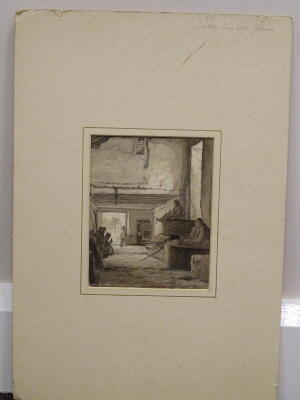 18thC School. Figures in an interior scene, watercolour, 15.5cm x 12.5cm. - 2