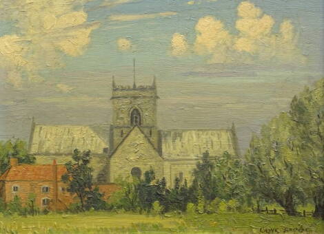 •Clive Richard Browne (1901-1991). Church landscape, oil on board, signed, 19.5cm x 25cm.