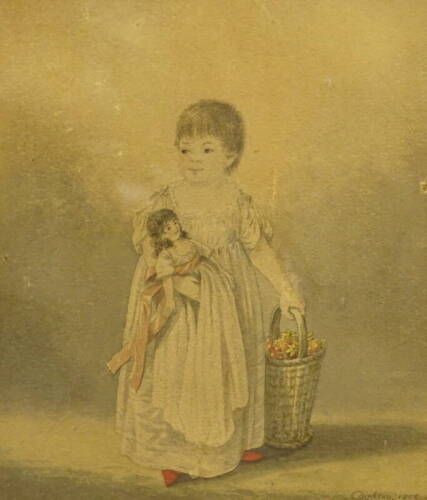 C Dighton (19thC). Young child holding a doll, watercolour, signed and dated 1802, 19cm x 16cm, and another. (2) Provenance: The Estate of Miss Rachel Monson.