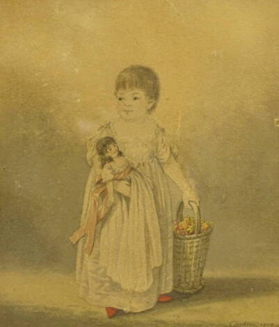 C Dighton (19thC). Young child holding a doll, watercolour, signed and dated 1802, 19cm x 16cm, and another. (2) Provenance: The Estate of Miss Rachel Monson.