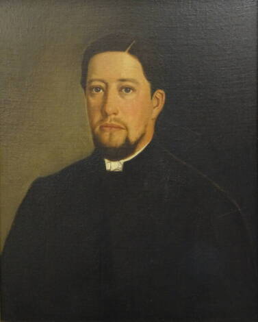 19thC School. Portrait, late vicar of Croft Church nr Skegness, oil on canvas laid on board, 66cm x 52.5cm, and a sepia photograph.