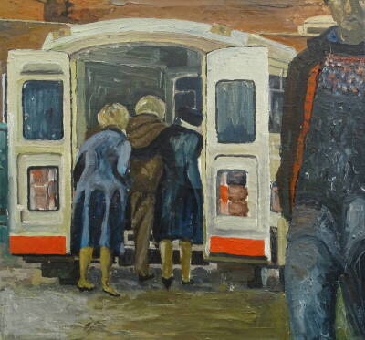 •Noel R. Brannan (1921-2001). Community bus, oil on canvas, titled verso, 61cm x 63cm.