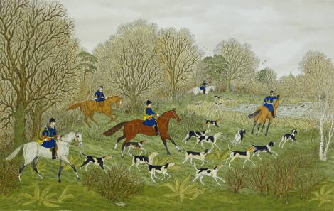 •Vincent Haddelsey (1934-2010). The Hunt, artist signed and numbered coloured print, XV/XXXVI, 57cm x 75.5cm, and three others. (4)