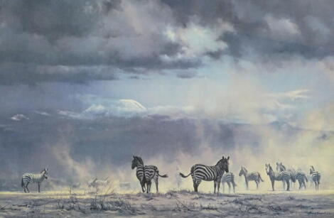 After David Shepherd. Storm over Ambosels, coloured print, and two others. (3)