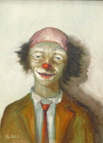 •20thC School. Clown, oil on canvas, signed and titled verso, 39cm x 29cm.