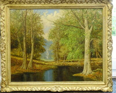 •David Mead (1906-1986). River woodland, oil on board, signed, 59cm x 74.5cm - 2