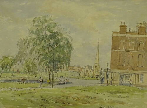 •Hugh McKenzie (1909-2005). Park scene, Blackheath with church, watercolour, signed, 24cm x 33cm.