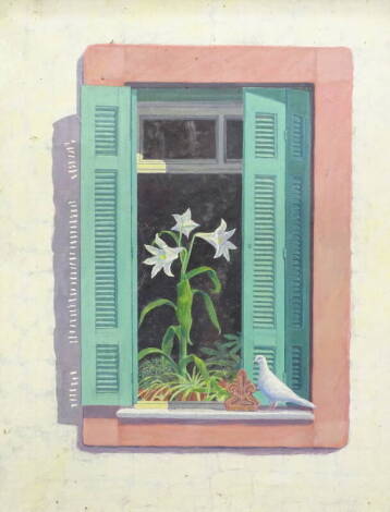 •ADAIR. Dove at the window, oil on canvas, signed and dated (19)89, 90cm x 70cm.