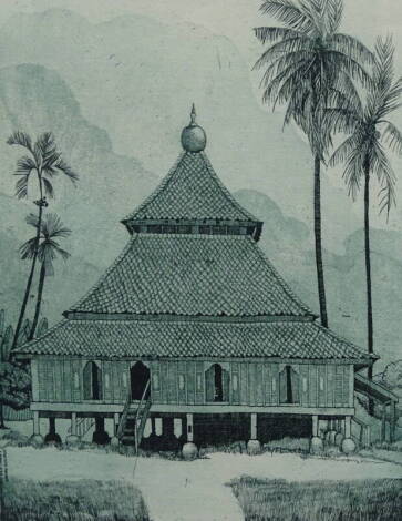 Ilse Noor (b.1941). Masjid Kg Laut-Kelantan, artist signed, titled, dated (19)86, etching 187/300, 25.5cm x 19cm.