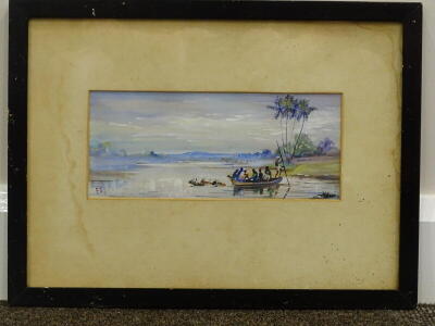 F.B. Yalavatti (20thC). African river scene, watercolour, initialled, label verso, 10.5cm x 25cm. - 2