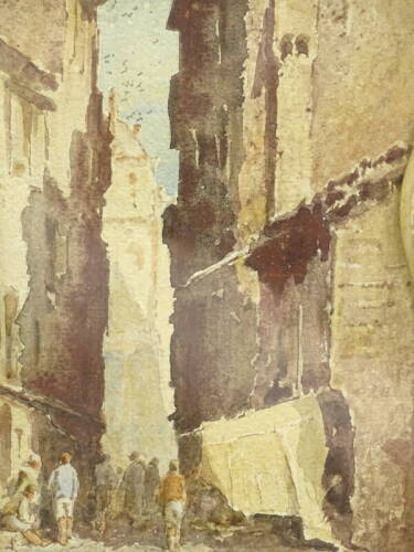 19thC School. Continental street scene, watercolour, 21cm x 13cm.