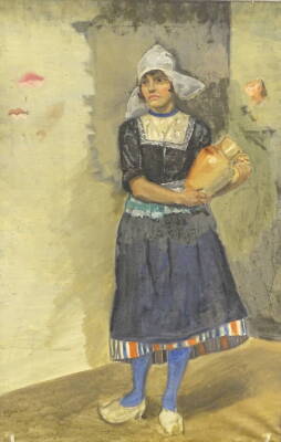 •20thC School. Dutch woman holding water jug, oil on canvas, 91cm x 61cm.