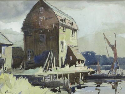 •J.F. Clarke (20thC). Tidemill, Woodbridge, Suffolk, watercolour, signed and titled verso, 27cm x 36cm.