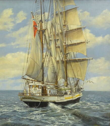 •R.P. Reynolds (20thC). Masted ship at sea, oil on canvas, signed and dated 1977, 100cm x 90cm.