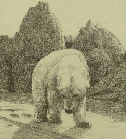 Fridjtof Nansen (1861-1930). Polar bear, artist signed print 1066/5000, 44cm x 35.5cm, J. Arthur Brown, Fridtjof Nansen his life and explorations published 1897 Volume and an etching signed storm and date 19(37). (3)