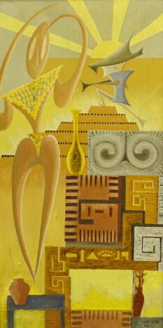 •A.J. Rose (20thC). Figural abstract, oil on canvas, signed, dated 1969 Peru, 99cm x 48.5cm.