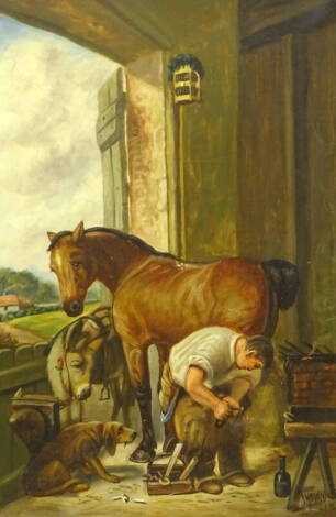 J. Howard (19thC/20thC). At the Inn, The Blacksmith, oil on canvas - pair, signed and dated (18)91, 75cm x 49.5cm.