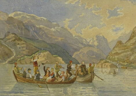 19thC School. Figures in a rowing boat, watercolour, 24cm x 34cm, and another signed M. C. Wolf. (2).