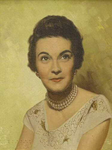 •20thC British School. Head and shoulders portrait of a lady, oil on canvas, indistinctly signed, 44cm x 34cm.