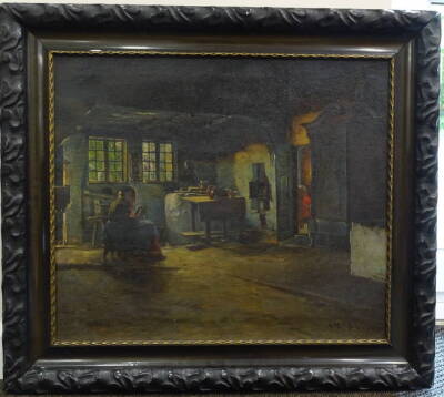 Anders Montan (1845-1917). Old lady in cottage interior, oil on canvas, signed and dated 1912, 56.5cm x 66cm. - 2