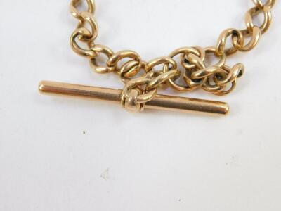 A 9ct gold curb link Albert chain, on a bolt ring and lobster claw clasp, with T-bar as fitted, 47.1g. - 2