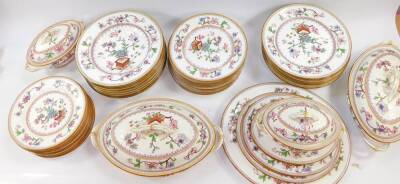 A Royal Worcester porcelain Japan pattern dinner service, c1906, No 5969, printed and painted marks, comprising four graduated meat platters, pair of vegetable tureens and covers, pair of sauce tureens, covers and stands, ten dinner, soup, dessert and sid - 4