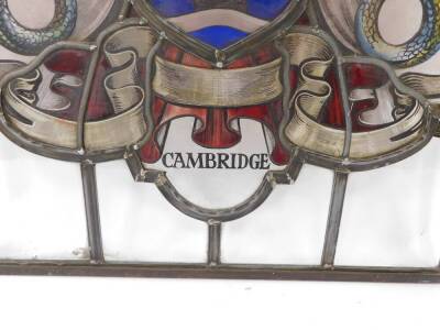 A stained glass window panel, bearing the Coat of Arms of The City of Cambridge, 86cm high, 62cm wide. - 3