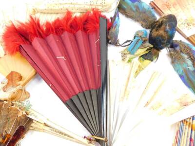 Victorian and later silk fans, brise fans and feather fans, (AF). (a quantity) - 3