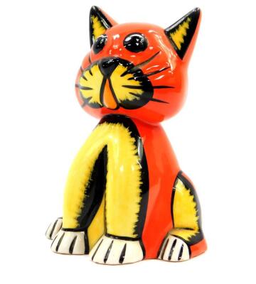 A pair of Lorna Bailey pottery seated cat and dog figures, in red and yellow, printed and painted marks, 12cm high., a seated black and white cat, 14cm high, and a yellow cat arching his back with black spots, 15cm wide. (4) - 8