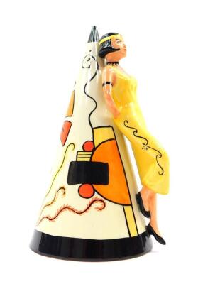 A Lorna Bailey pottery conical sugar sifter, fronted by an Art Deco lady, painted with geometric motifs and stylised flowers, limited edition 245/350, printed and painted marks, 23cm high. - 2